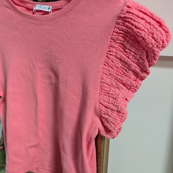 Zara Pink Ruffle Sleeve Tee - Picture 2 of 3